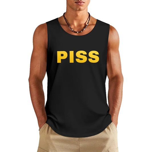 Funny Text Piss Graphic Tank Top For Men Summer Fitness Gym Sleeveless Shirt Hip Hop Personality Humour Design Loose Vest Tops