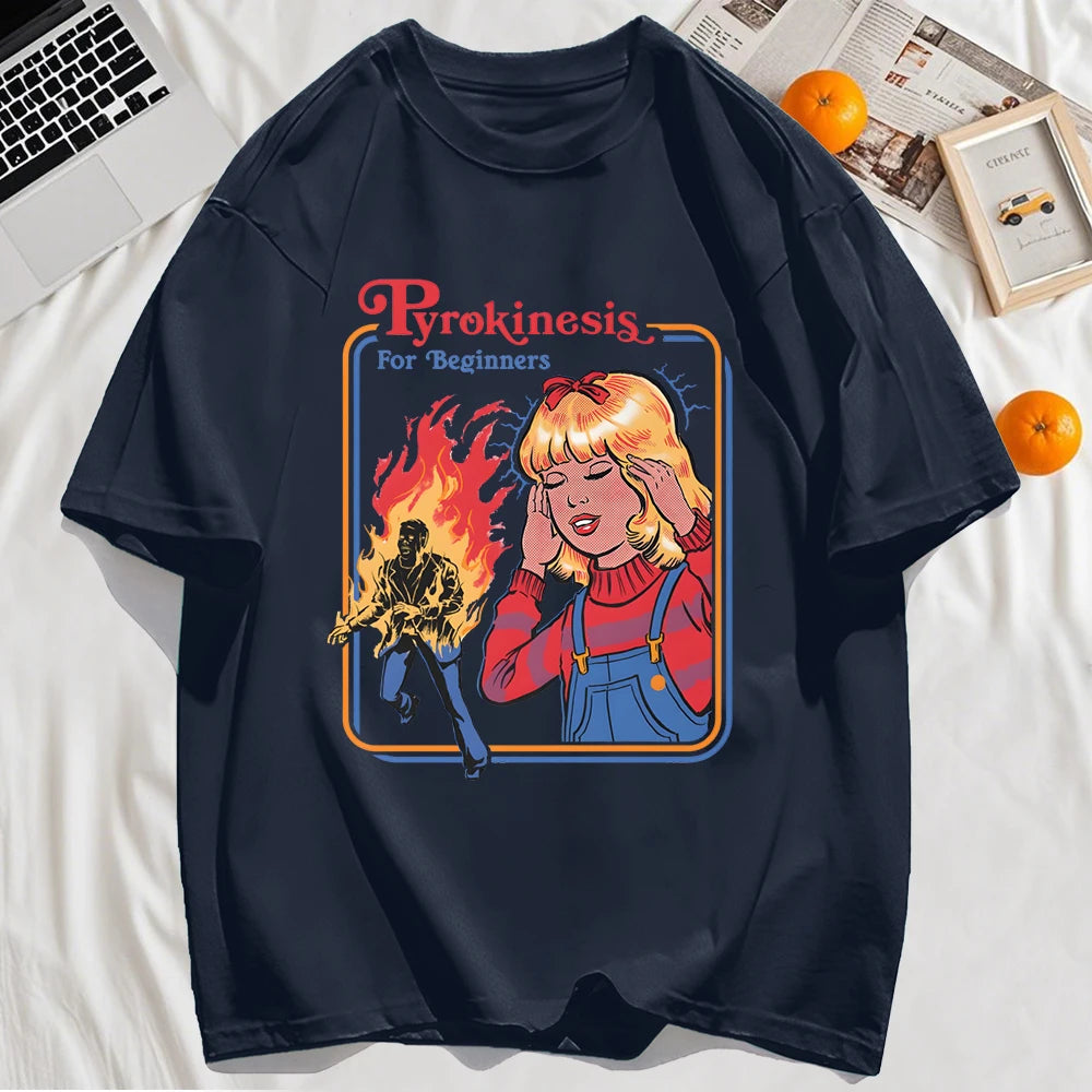 Pyrokinesis For Beginners Printing Mens T-Shirts Summer Cotton All-Match T Shirt O-Neck Streetwear Hip Hop Unisex Soft Loose Top