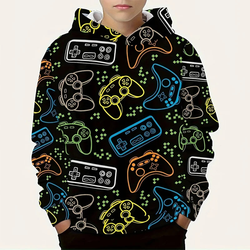 Gamepad Game Player Funny Hoodie For Men Graffiti Neon Smoke Graphic Hooded Coat Children Best Gift Long Sleeve Kids Hoodies