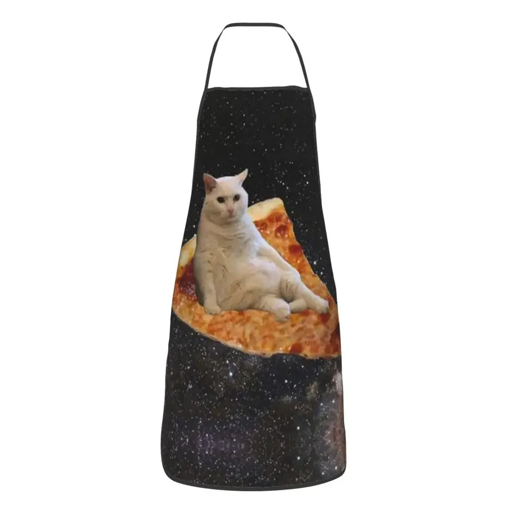 Unisex Space Pizza Cat Meme Bib Apron Adult Women Men Chef Tablier Cuisine for Cooking Kitchen Funny Animal Baking