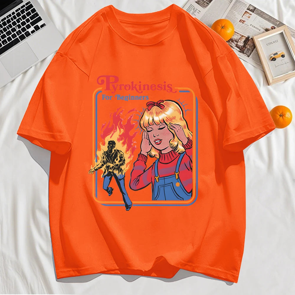 Pyrokinesis For Beginners Printing Mens T-Shirts Summer Cotton All-Match T Shirt O-Neck Streetwear Hip Hop Unisex Soft Loose Top