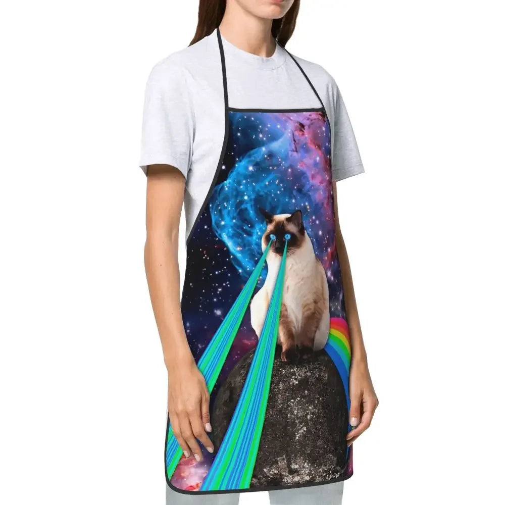 Unisex Space Pizza Cat Meme Bib Apron Adult Women Men Chef Tablier Cuisine for Cooking Kitchen Funny Animal Baking
