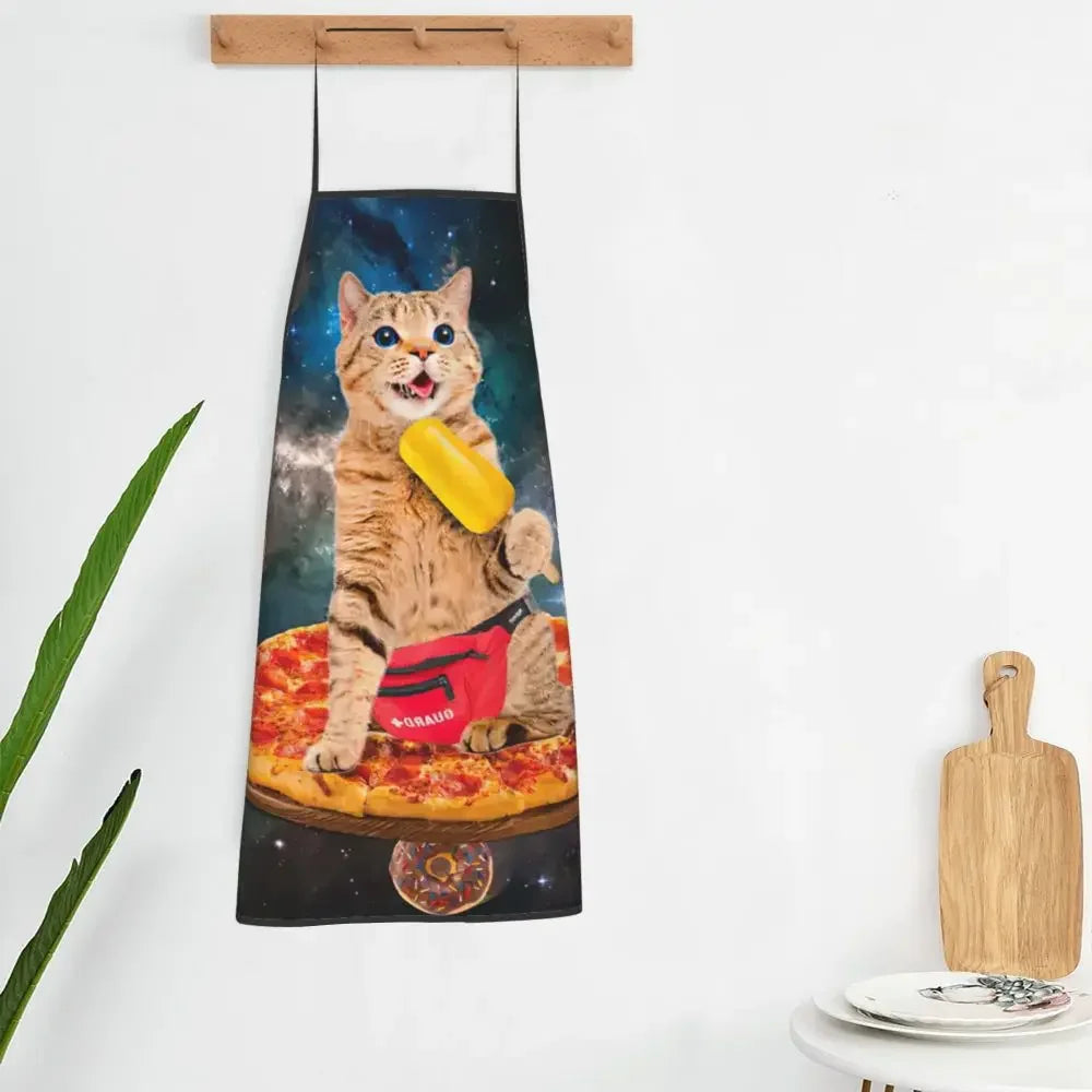 Unisex Space Pizza Cat Meme Bib Apron Adult Women Men Chef Tablier Cuisine for Cooking Kitchen Funny Animal Baking