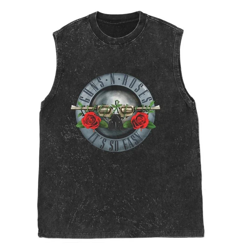 Oasis Band washed retro American street minimalist rock vest print T-shirt high-quality pure cotton Harajuku Y2K top
