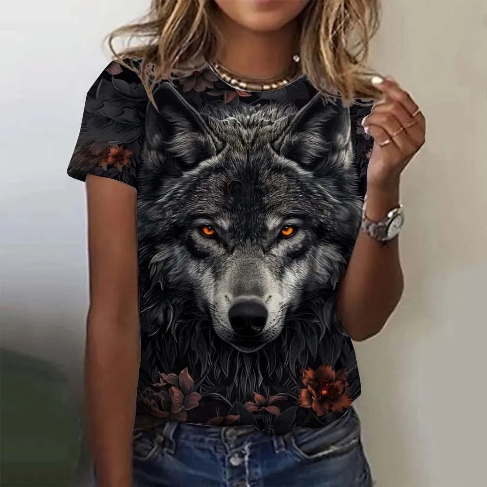 3D Printed  Animal T Shirt For Women Funny Wolf Pattern Tees Summer New Harajuku T-Shirts Y2k Tops Loose Short Sleeves Clothes