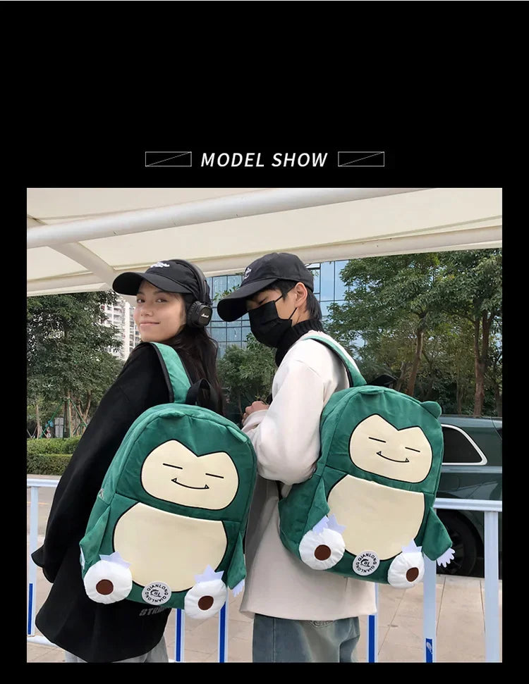 Anime New Style Pokemon Snorlax Plush Couple Bag Children Large Capacity Backpack Student School Bag Outdoor Travel Funny Cute
