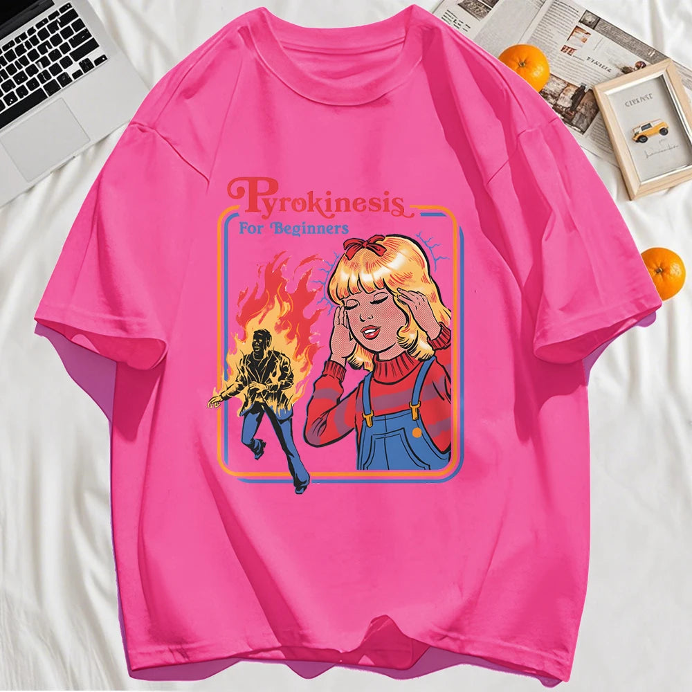 Pyrokinesis For Beginners Printing Mens T-Shirts Summer Cotton All-Match T Shirt O-Neck Streetwear Hip Hop Unisex Soft Loose Top