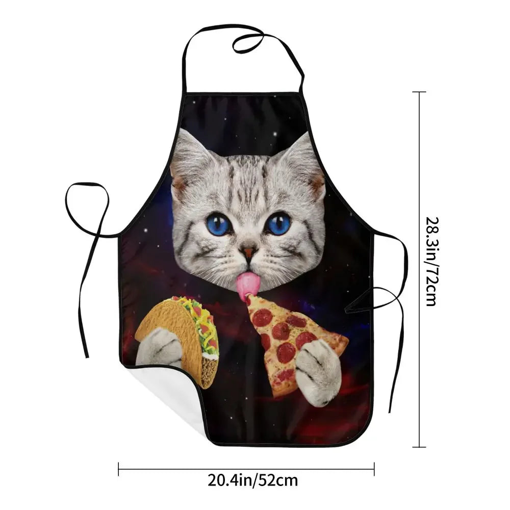 Unisex Space Pizza Cat Meme Bib Apron Adult Women Men Chef Tablier Cuisine for Cooking Kitchen Funny Animal Baking