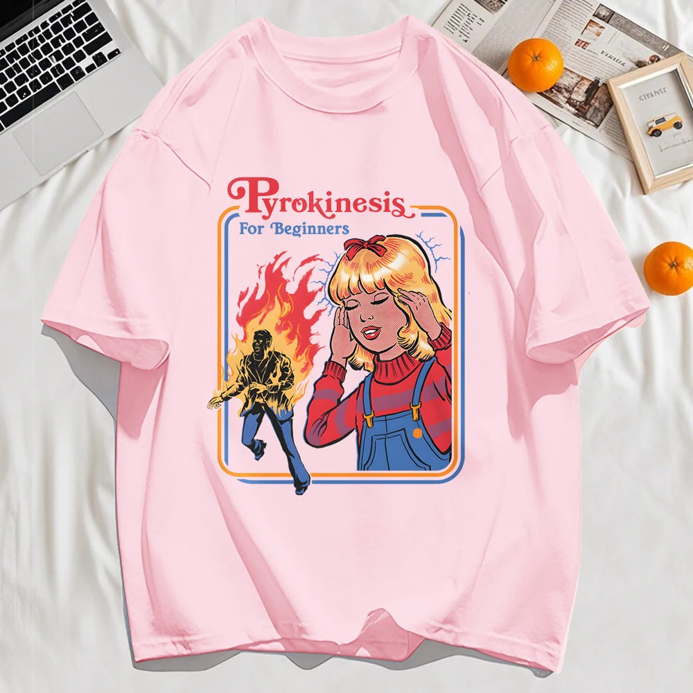 Pyrokinesis For Beginners Printing Mens T-Shirts Summer Cotton All-Match T Shirt O-Neck Streetwear Hip Hop Unisex Soft Loose Top
