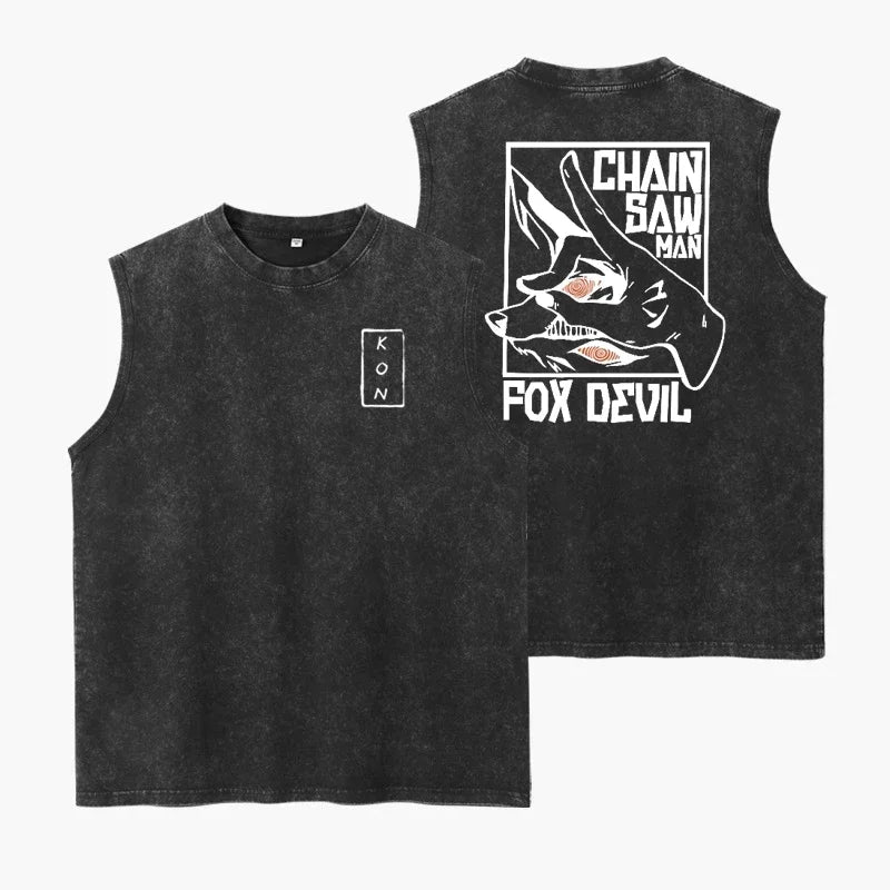 Japanese Anime Cartoon Kon Washed Vest Retro Men'S Fitness Sports Top Pure Cotton Summer Breathable Loose Y2k Sleeveless T-Shirt