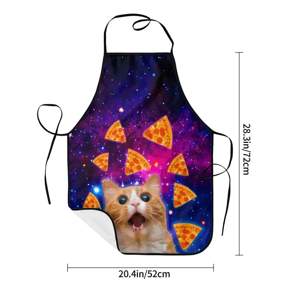 Unisex Space Pizza Cat Meme Bib Apron Adult Women Men Chef Tablier Cuisine for Cooking Kitchen Funny Animal Baking