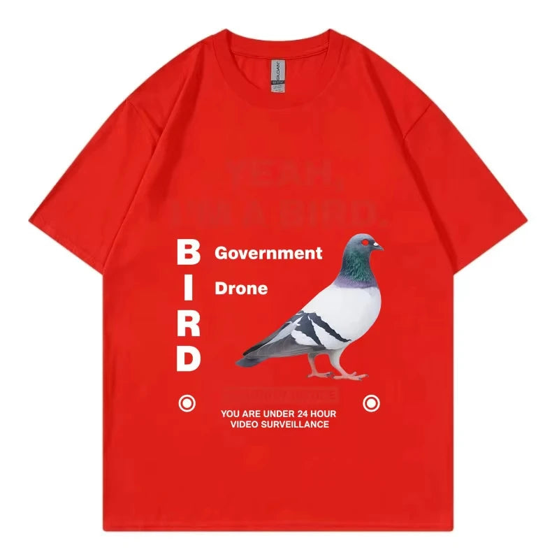 Government Funny Pigeon Graphic T Shirts High Street Fashion Trend Short Sleeve T-shirts Men Women Clothing Loose Cotton T-shirt