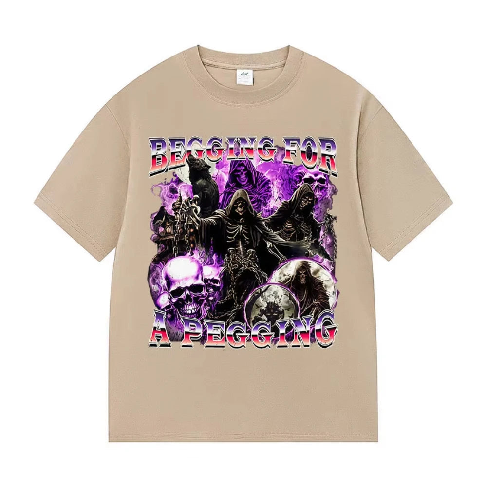 BEGGING FOR A PEGGING Funny Skeleton T Shirt Men Women Vintage Gothic Short Sleeve Tshirts Casual Cotton Tops T-shirt Streetwear
