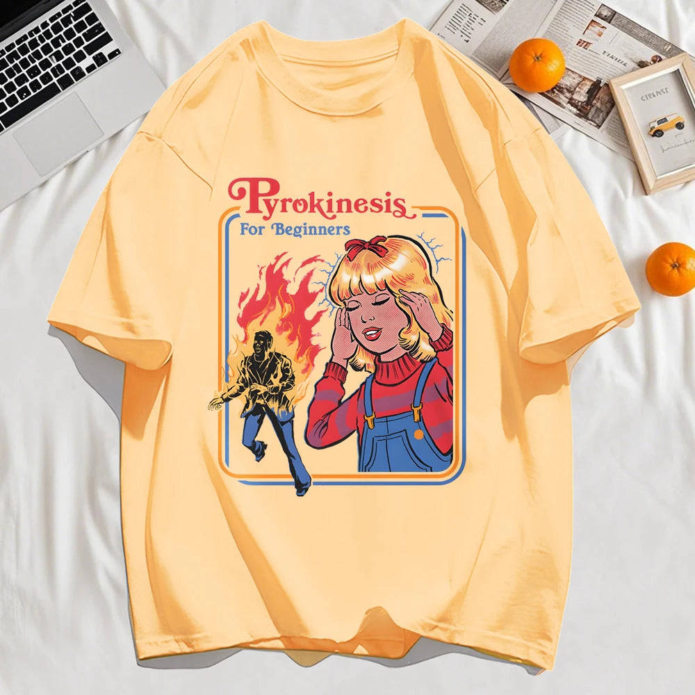 Pyrokinesis For Beginners Printing Mens T-Shirts Summer Cotton All-Match T Shirt O-Neck Streetwear Hip Hop Unisex Soft Loose Top