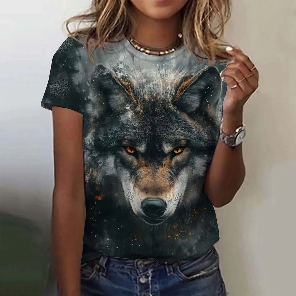 3D Printed  Animal T Shirt For Women Funny Wolf Pattern Tees Summer New Harajuku T-Shirts Y2k Tops Loose Short Sleeves Clothes
