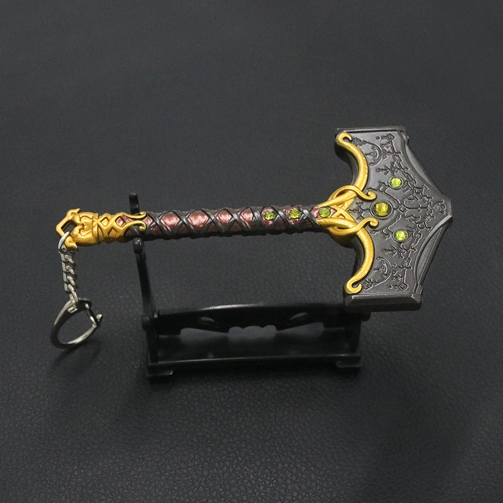 New God of War 5 Ragnarok Keychain Thor's Hammer Mjolnir Key Chain Levitan's Axe Keyring Blades of Exile Chaos Game Accessories
