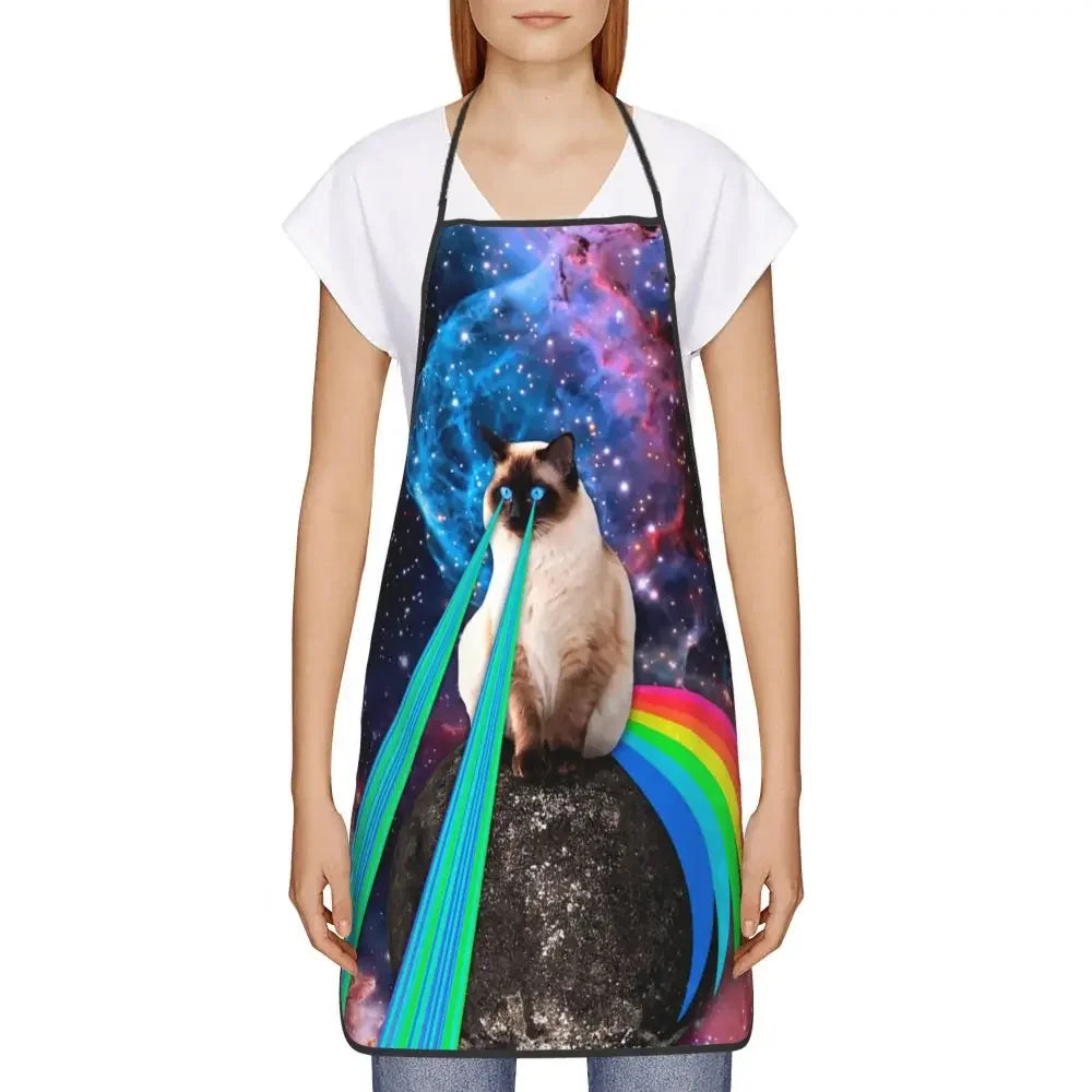 Unisex Space Pizza Cat Meme Bib Apron Adult Women Men Chef Tablier Cuisine for Cooking Kitchen Funny Animal Baking