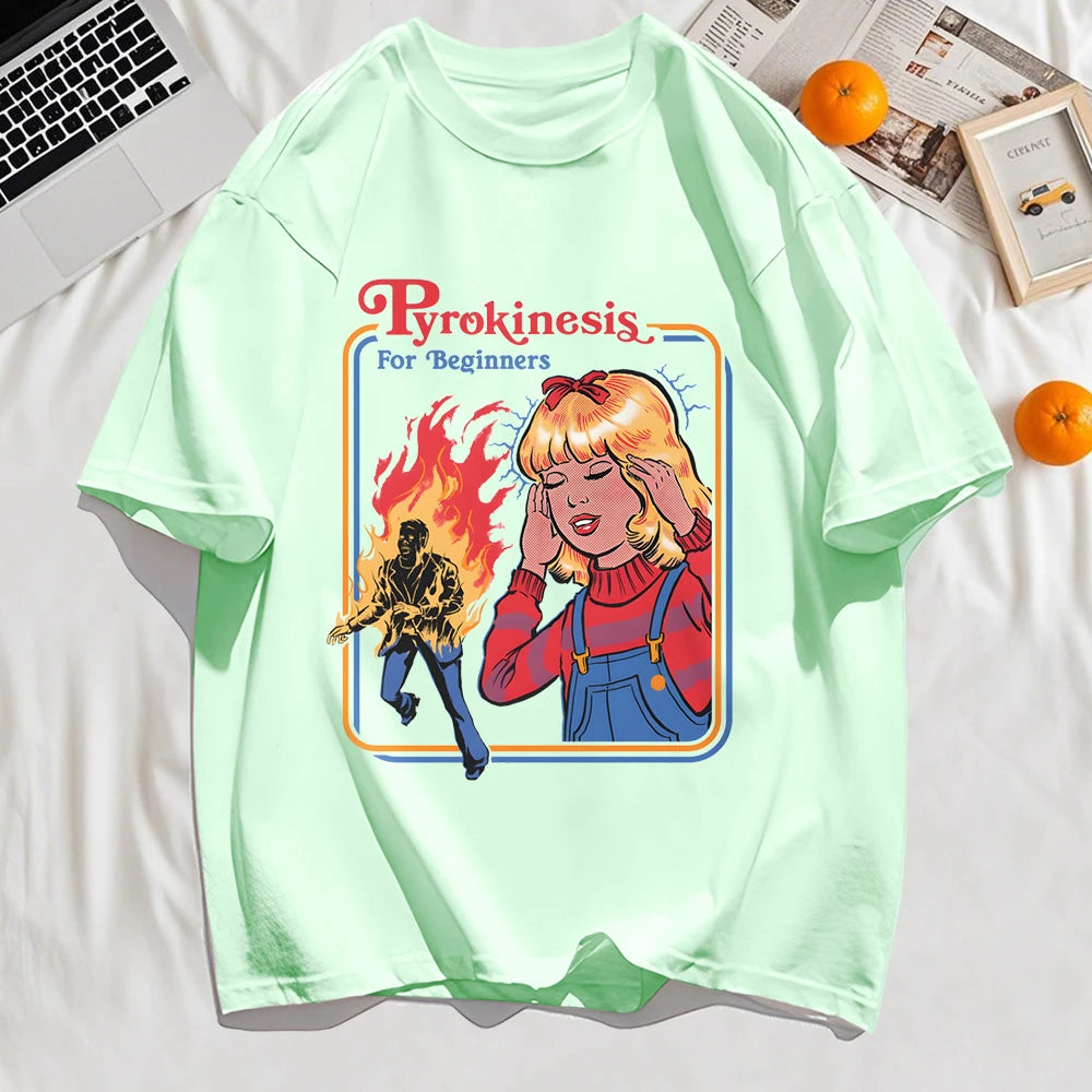 Pyrokinesis For Beginners Printing Mens T-Shirts Summer Cotton All-Match T Shirt O-Neck Streetwear Hip Hop Unisex Soft Loose Top