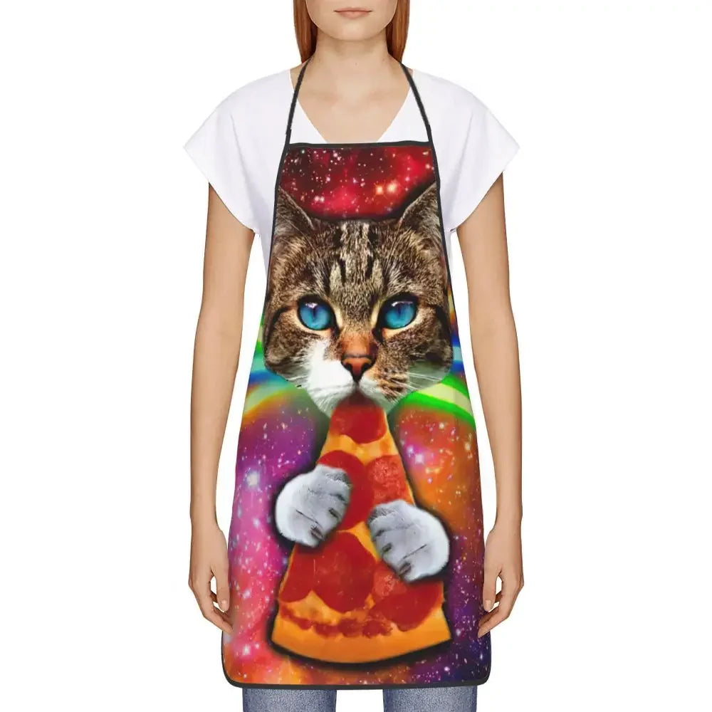 Unisex Space Pizza Cat Meme Bib Apron Adult Women Men Chef Tablier Cuisine for Cooking Kitchen Funny Animal Baking