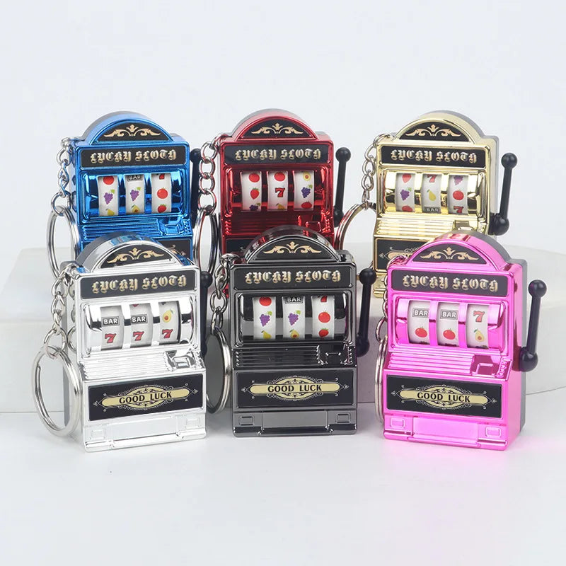Fruit Slot Machine Keychain Lucky Charm Jackpot Keychains Mini Casino Pendant Bag Charm Novelty Gifts for Kids Adults