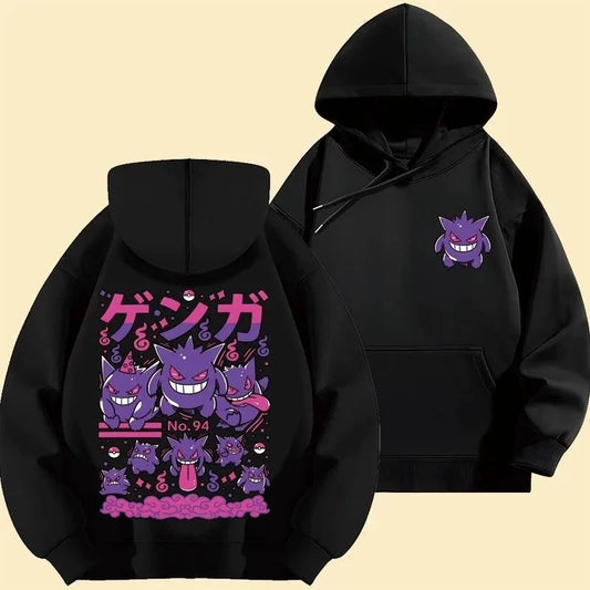 Cartoon Pokémon Gengar Printed Cotton Hoodie for Men and Women Autumn and Winter New Y2K Harajuku Large Size Casual Sweater Top