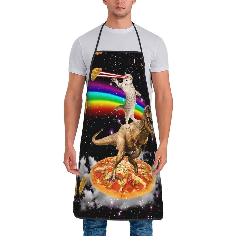 Unisex Space Pizza Cat Meme Bib Apron Adult Women Men Chef Tablier Cuisine for Cooking Kitchen Funny Animal Baking