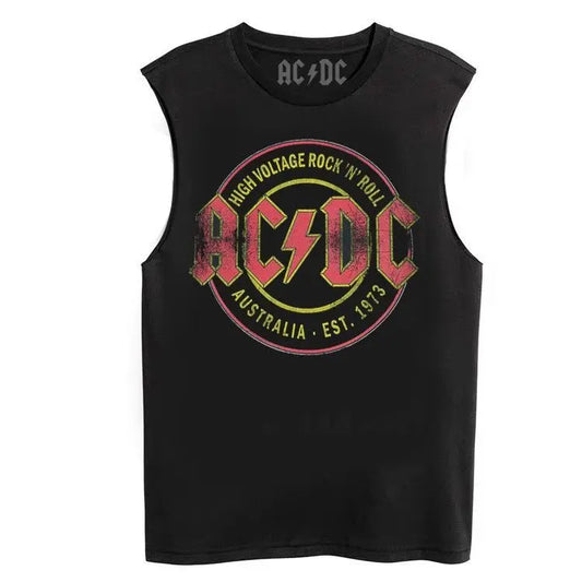 ACDC Rock Punk L Loose Tide Brand Sleeveless T-Shirt Oversize Vintage Cotton Men's Vest T-Shirt tank tops traf men mens clothing
