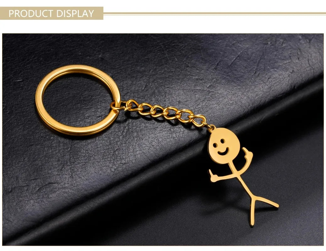 Cartoon Couple Stainless Steel Keychain For Men, Graffiti Keychain