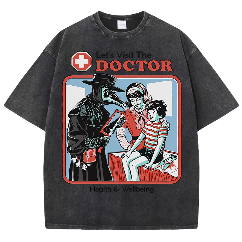 The Treating Doctor Design Washed T-Shirt Mens Summer New Tee Shirts Cotton Comfortable Top Unisex Multicolor Soft Clothes