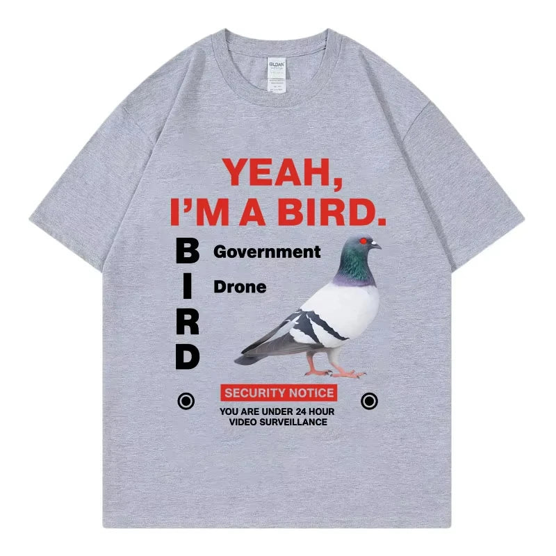 Government Funny Pigeon Graphic T Shirts High Street Fashion Trend Short Sleeve T-shirts Men Women Clothing Loose Cotton T-shirt