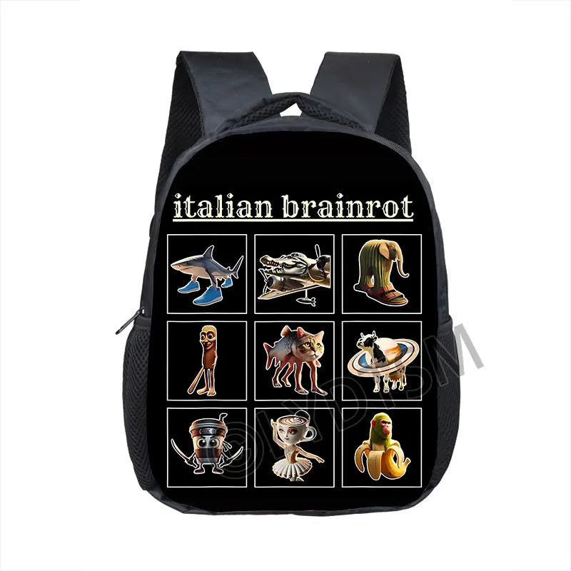 12inch Funny Italian Brainrot Small Backpack for 2-4 Years Old Tralalero Tralala Kids Baby Cartoon School Bags Children Bookbag