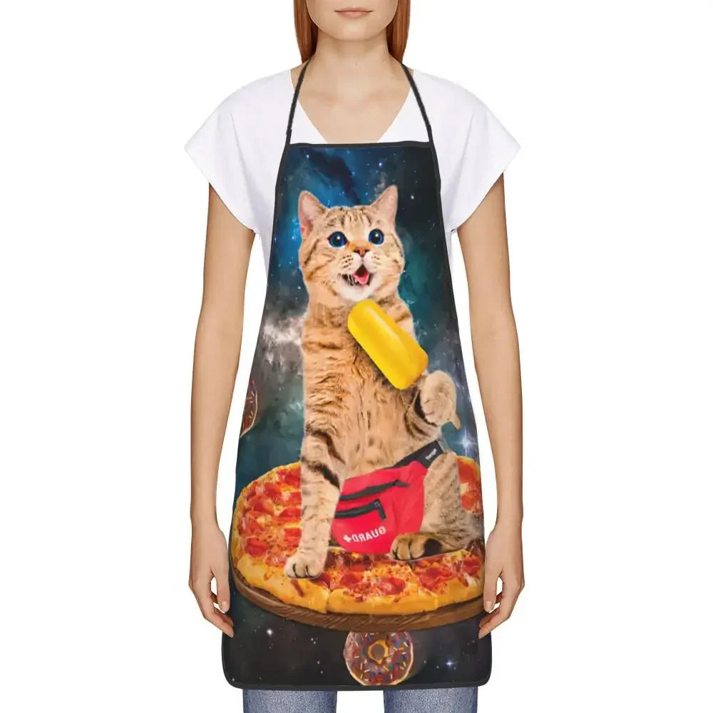 Unisex Space Pizza Cat Meme Bib Apron Adult Women Men Chef Tablier Cuisine for Cooking Kitchen Funny Animal Baking