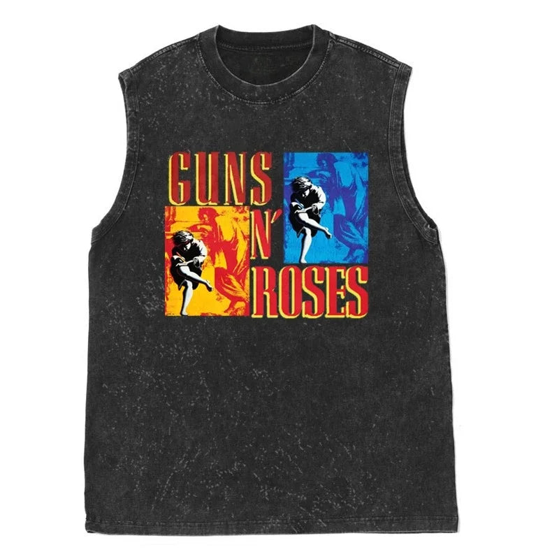 Oasis Band washed retro American street minimalist rock vest print T-shirt high-quality pure cotton Harajuku Y2K top