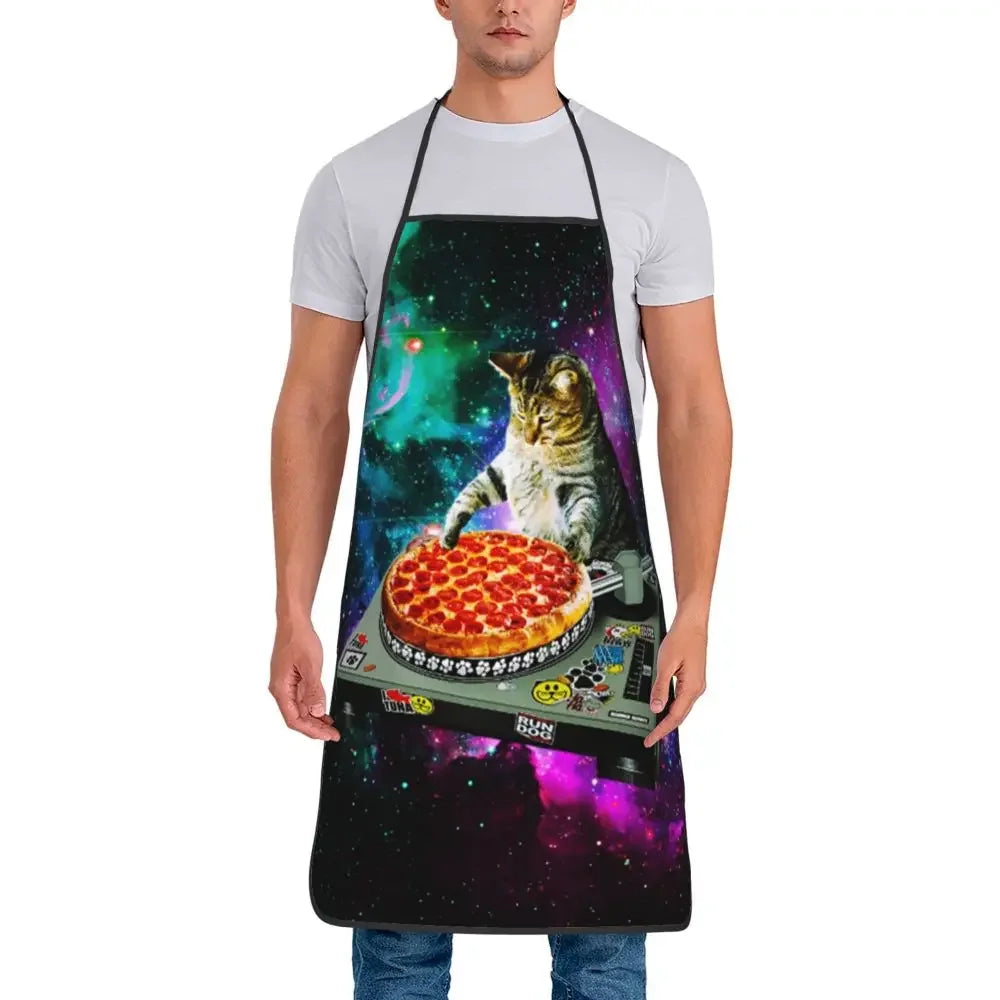 Unisex Space Pizza Cat Meme Bib Apron Adult Women Men Chef Tablier Cuisine for Cooking Kitchen Funny Animal Baking