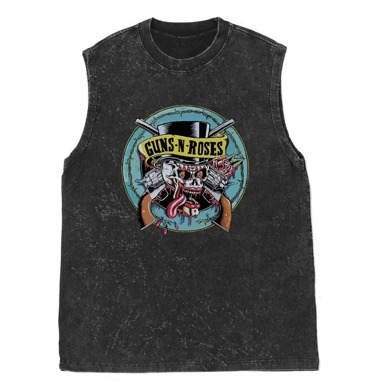 Oasis Band washed retro American street minimalist rock vest print T-shirt high-quality pure cotton Harajuku Y2K top