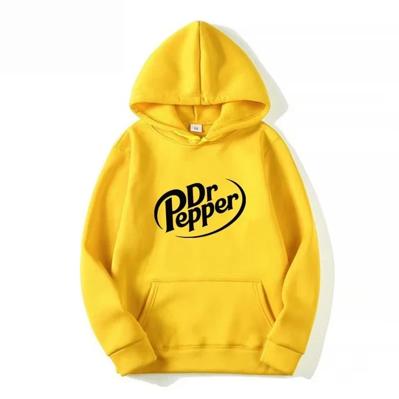2025 Autumn Warm Dr Pepper Letter Printed Hoodies Street Men Fashion Fleece Sweatshirts Casual Unisex Pullover Tops Fashion Tre