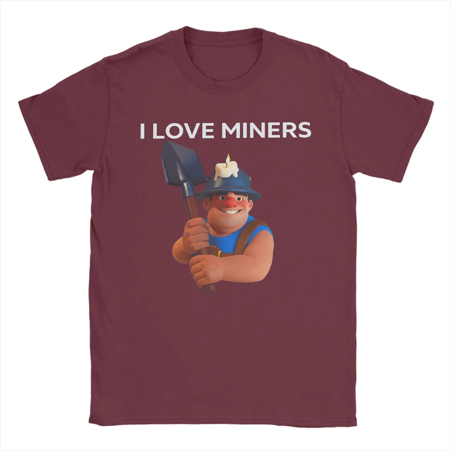 I love Miners T Shirts for Men Pure Cotton Novelty T-Shirt Crewneck C-Clashs R-Royales Tees Short Sleeve Clothes Printed