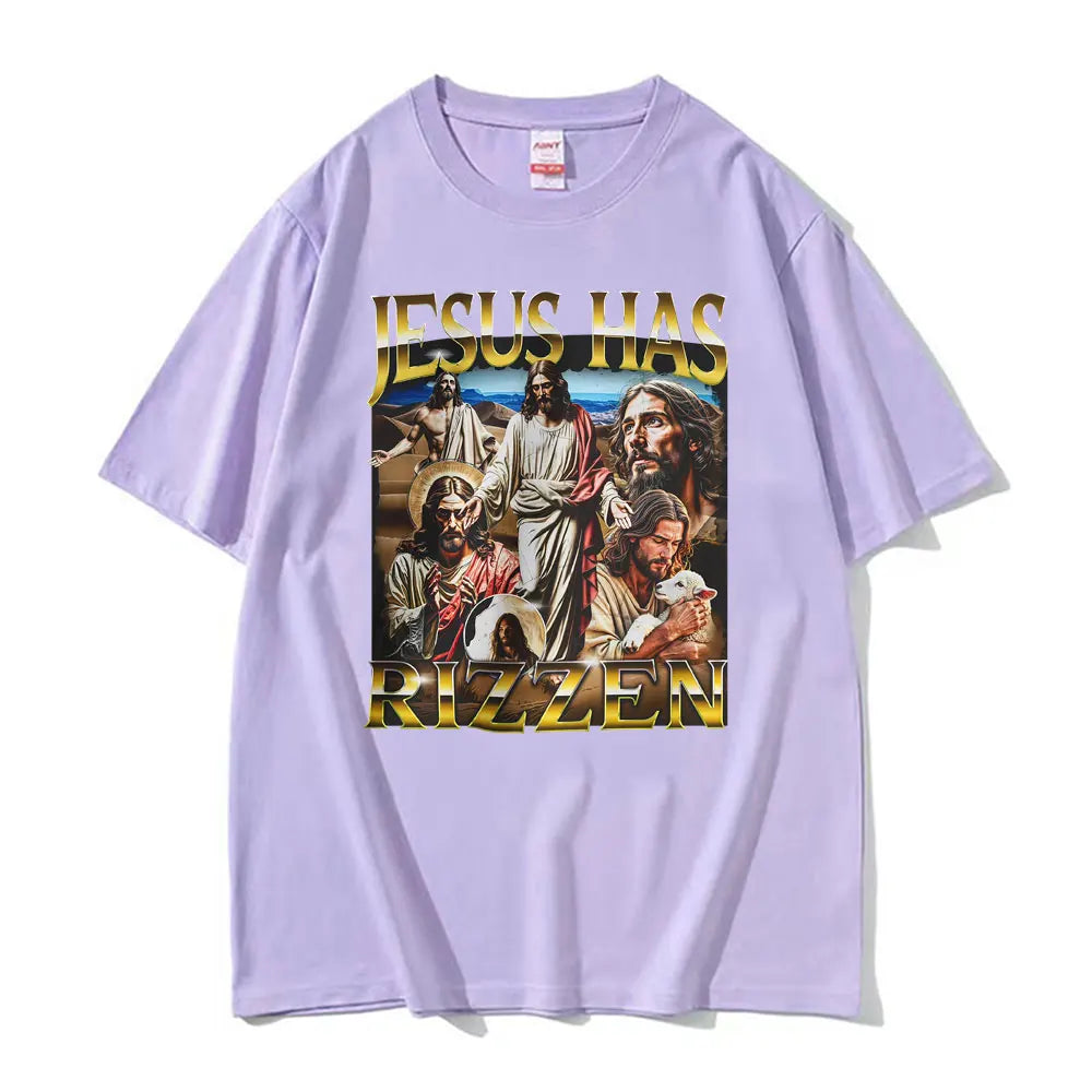 Funny Unhinged Offensive Lnappropriate Jesus Has Rizzen Graphic T Shirts Men Women Retro Oversized T-Shirt Short Sleeve T-Shirts