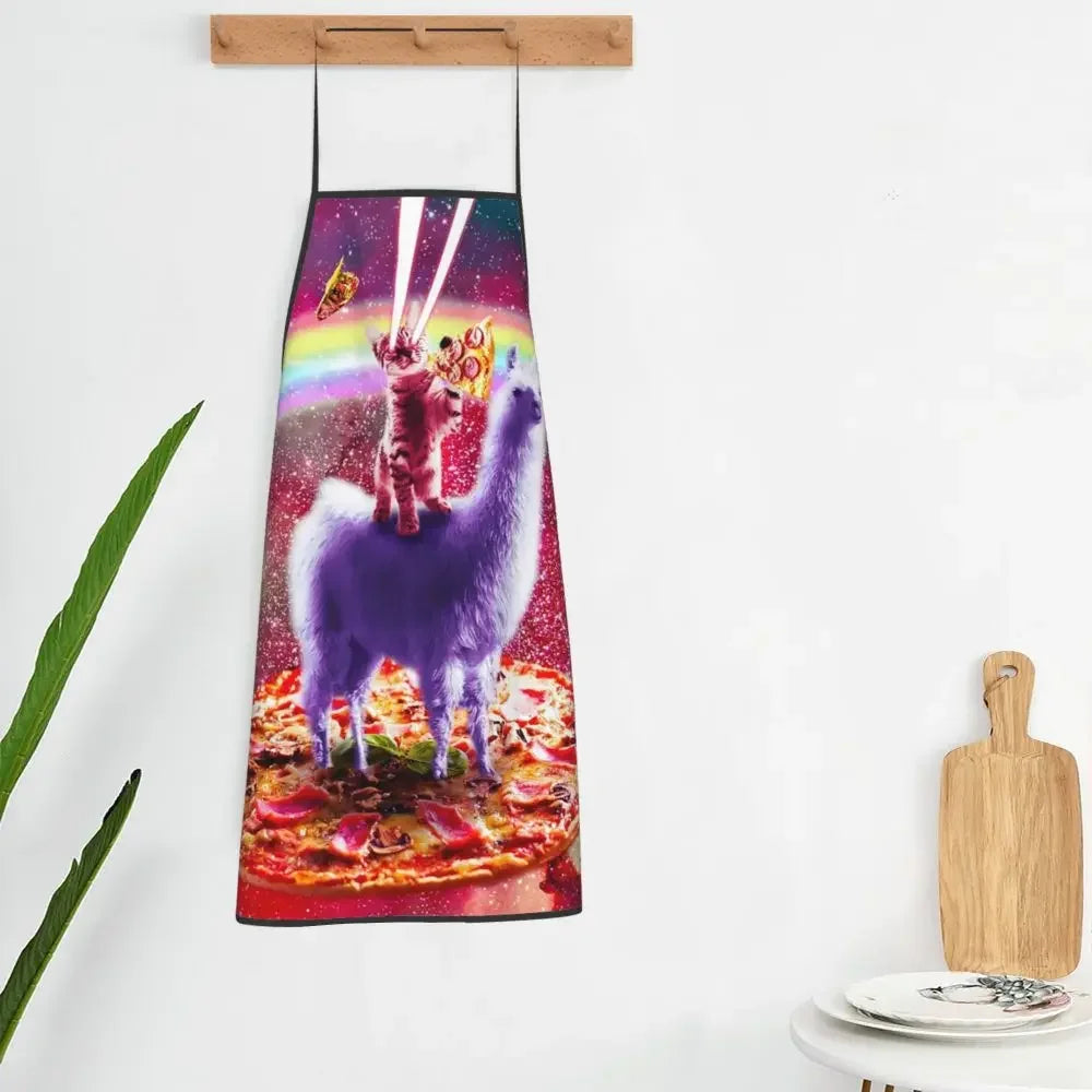 Unisex Space Pizza Cat Meme Bib Apron Adult Women Men Chef Tablier Cuisine for Cooking Kitchen Funny Animal Baking