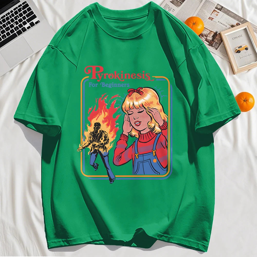 Pyrokinesis For Beginners Printing Mens T-Shirts Summer Cotton All-Match T Shirt O-Neck Streetwear Hip Hop Unisex Soft Loose Top