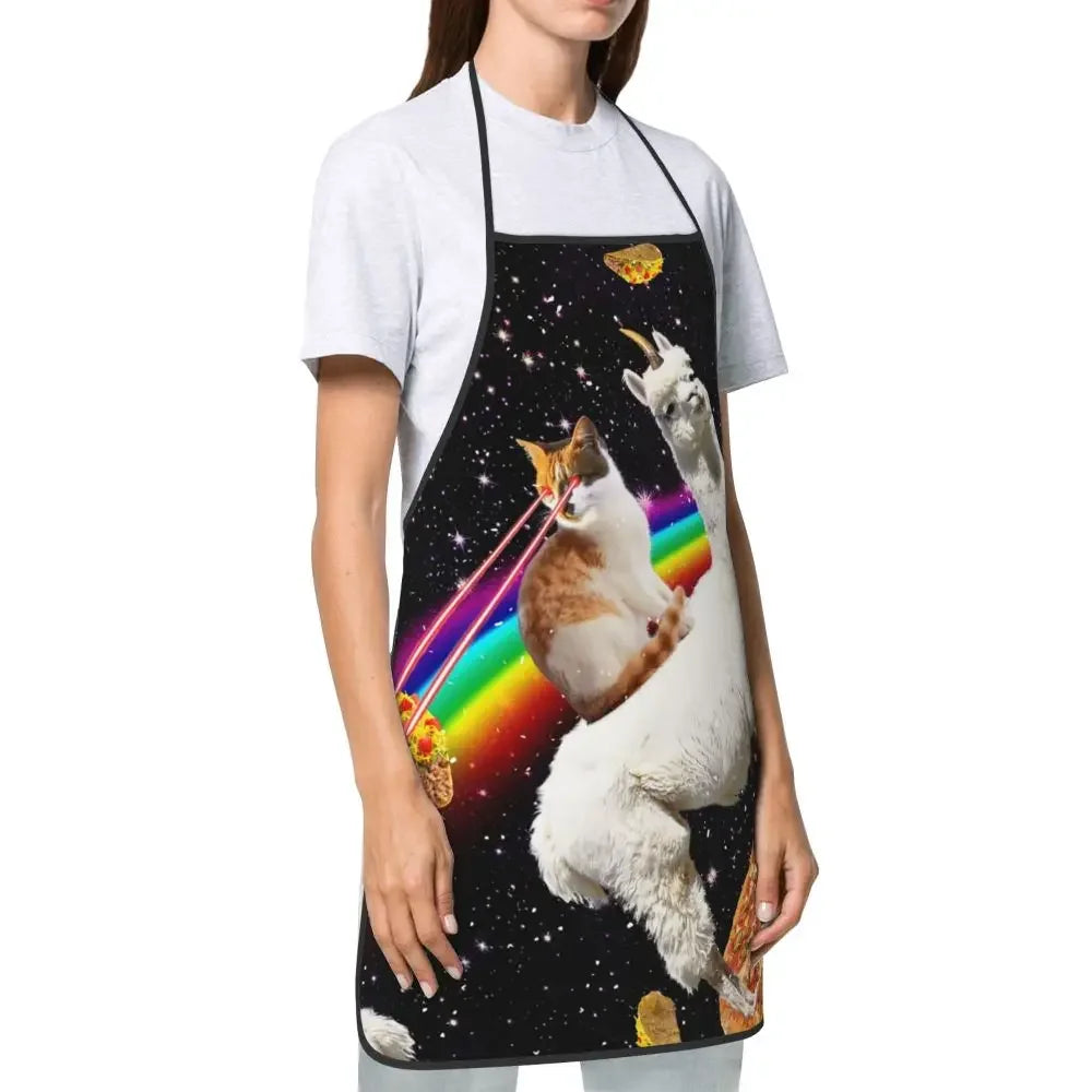 Unisex Space Pizza Cat Meme Bib Apron Adult Women Men Chef Tablier Cuisine for Cooking Kitchen Funny Animal Baking