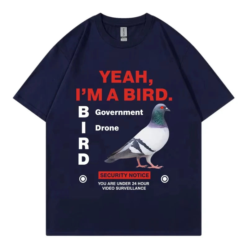 Government Funny Pigeon Graphic T Shirts High Street Fashion Trend Short Sleeve T-shirts Men Women Clothing Loose Cotton T-shirt