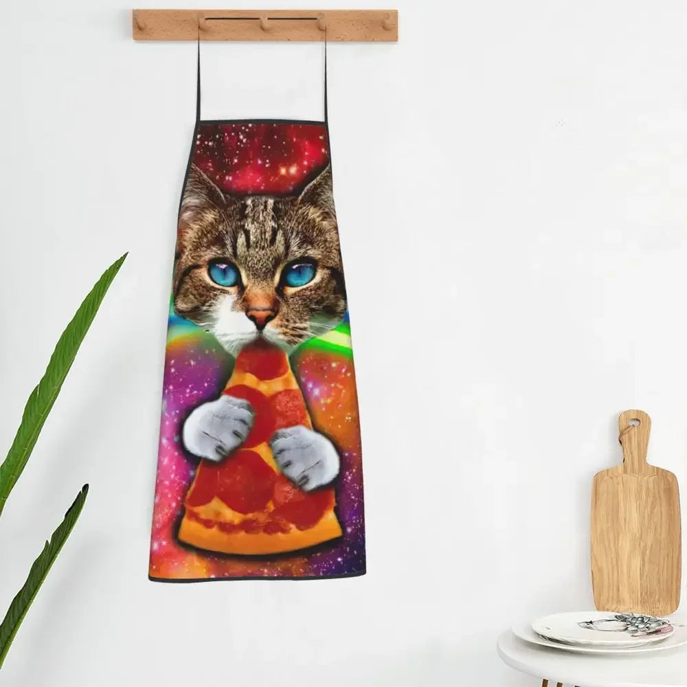 Unisex Space Pizza Cat Meme Bib Apron Adult Women Men Chef Tablier Cuisine for Cooking Kitchen Funny Animal Baking