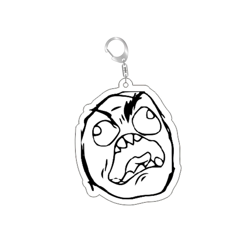 Funny TrollFace Keychain for Accessories Bag NoMeGusta Rage Face ForeverAlone Pendant Key Chain Ring Keyring Jewelry Fans Gifts