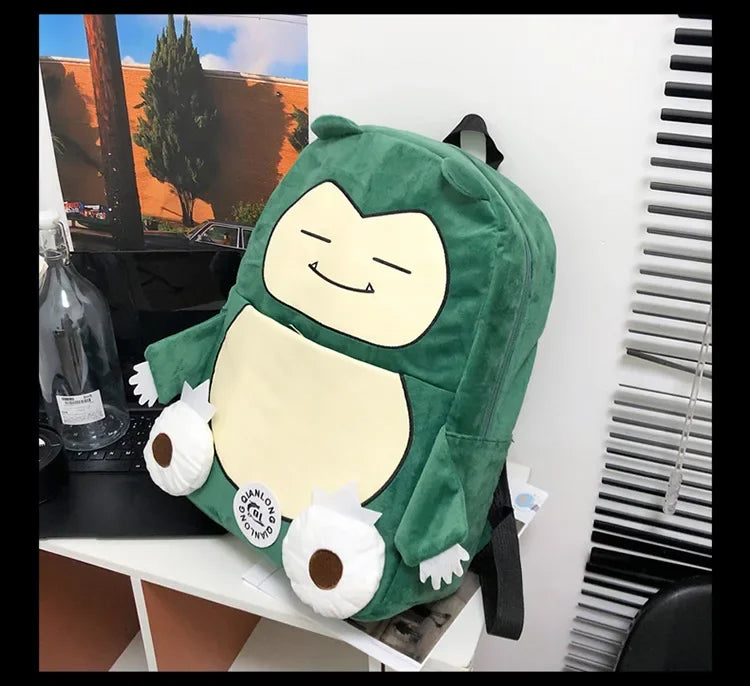 Anime New Style Pokemon Snorlax Plush Couple Bag Children Large Capacity Backpack Student School Bag Outdoor Travel Funny Cute