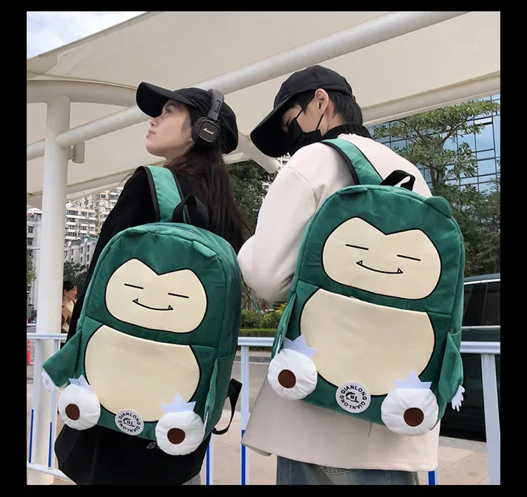 Anime New Style Pokemon Snorlax Plush Couple Bag Children Large Capacity Backpack Student School Bag Outdoor Travel Funny Cute