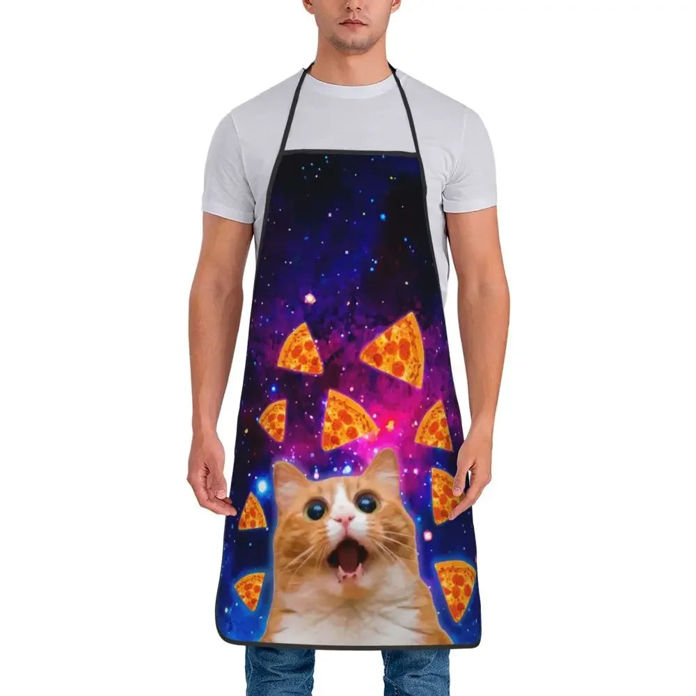Unisex Space Pizza Cat Meme Bib Apron Adult Women Men Chef Tablier Cuisine for Cooking Kitchen Funny Animal Baking