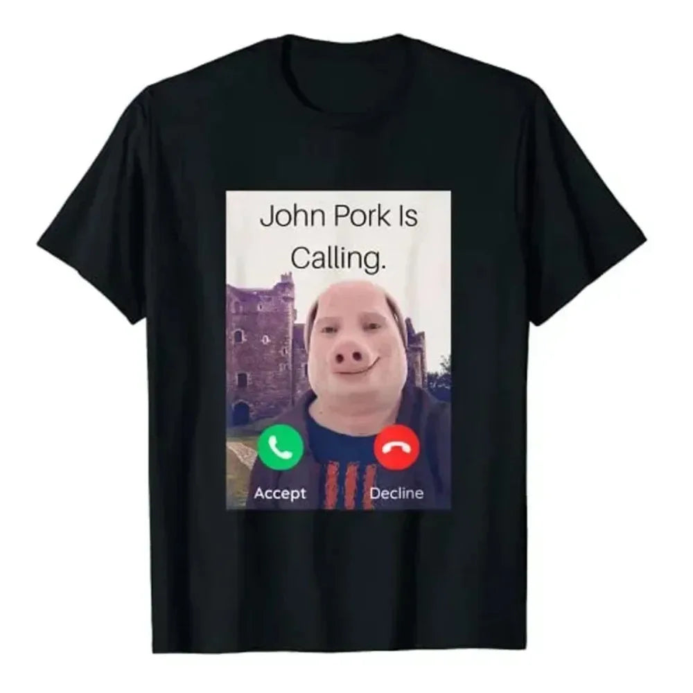 John Pork Is Calling Answer Call Phone Women T-Shirt Humor Funny Pig Lover Graphic Tee Top Streetwear Short Sleeve Outfit Gift