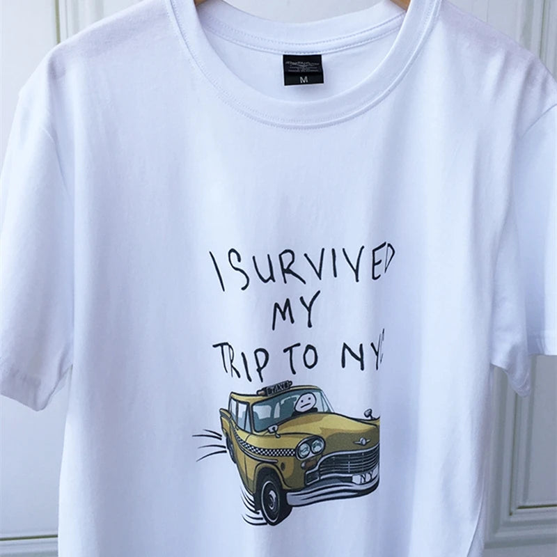 Funny Tshirt Men Women I Survived My Trip To NYC Print Tops Casual Streetwear Unisex Fashion T Shirt Tom Holland Same Style Tees