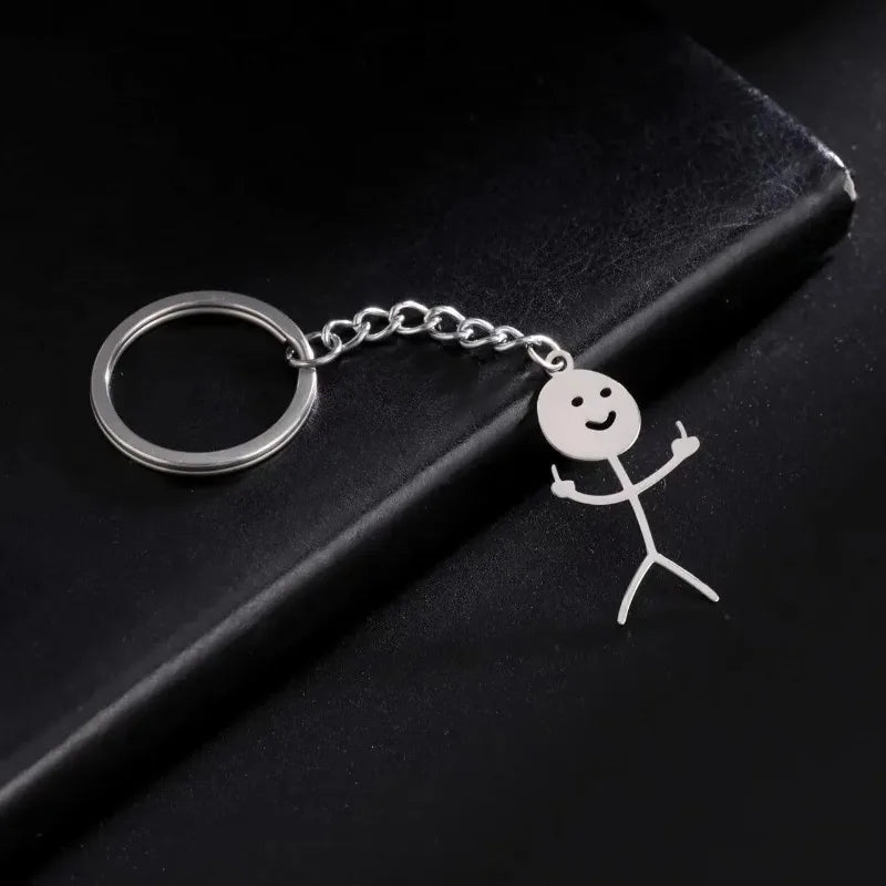 Cartoon Couple Stainless Steel Keychain For Men, Graffiti Keychain